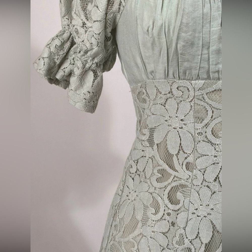 Angel Biba Sage Lace Corset Milkmaid Mini Dress Puff Sleeve Coquette Cottagecore - Picture 7 of 8